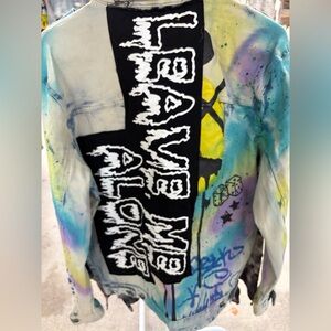 SmokeRise Graffiti Jean Jacket men/women can be easily cropped large